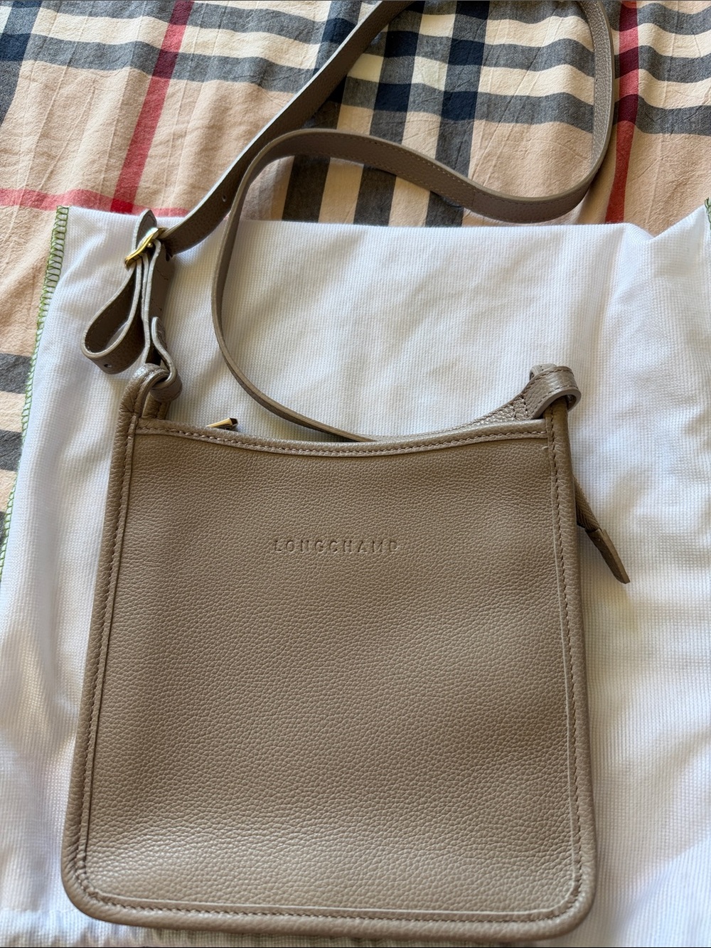 Longchamp Taupe Pebbled Leather Crossbody
